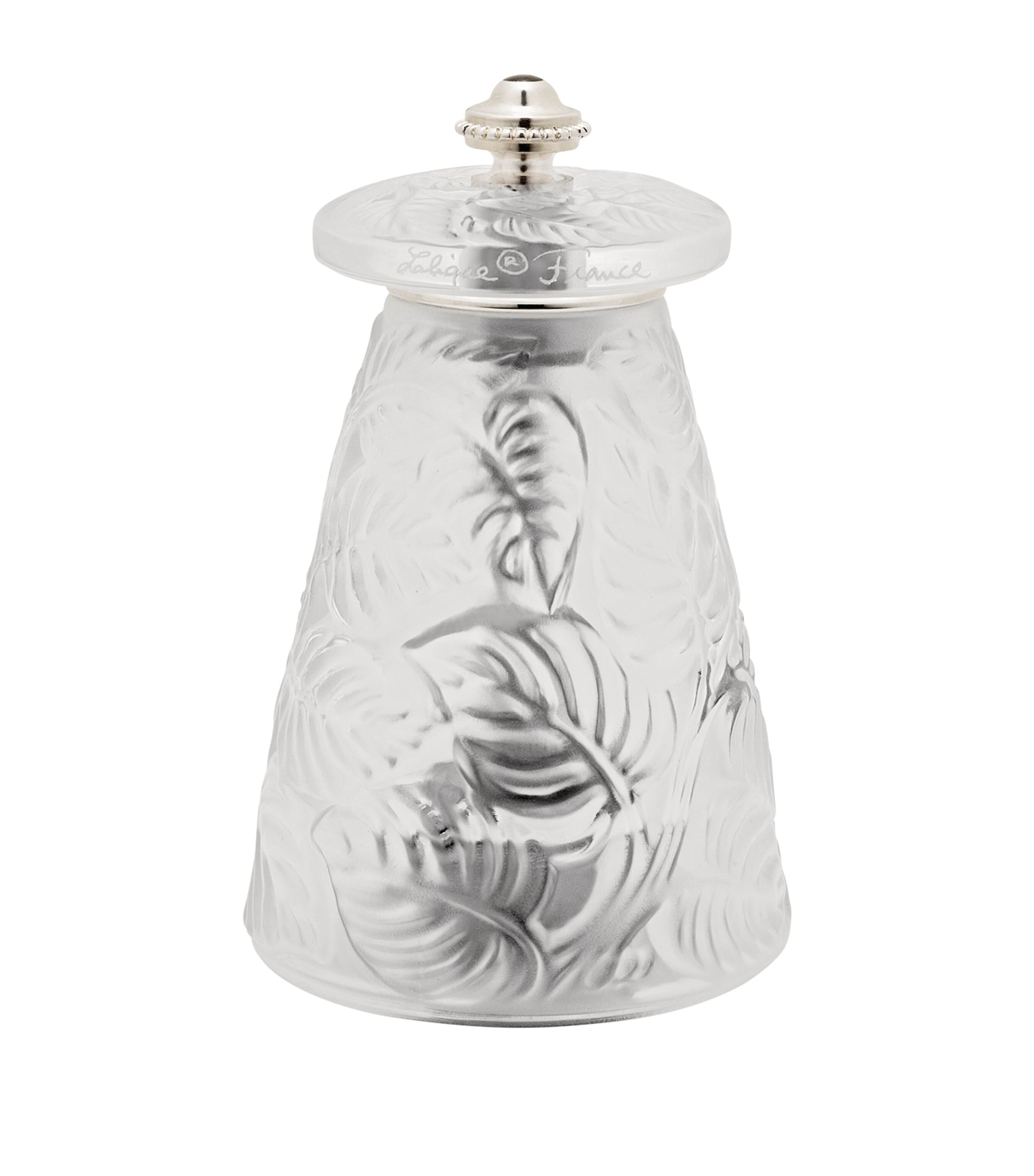 Lalique Feuilles Crystal salt grinder, UK version