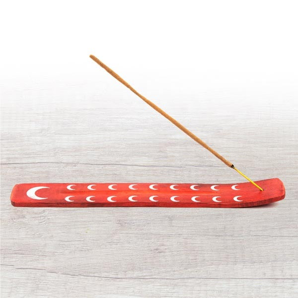 Myga burgundy incense holder with moon design, imported from the UK
