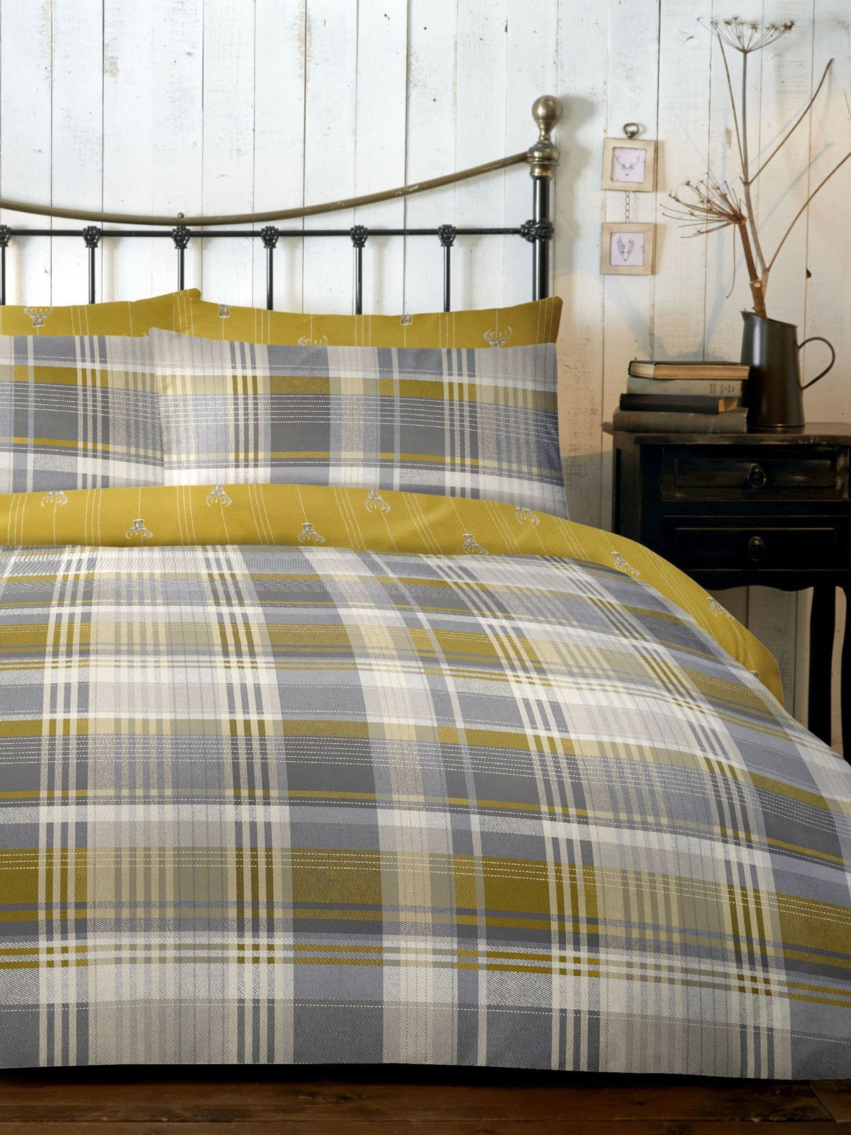 Dreams & Drapes ochre yellow Connolly check duvet cover and pillowcase set - British product