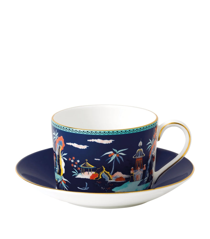 Wedgwood Blue Pagoda teacup and saucer (British brand)
