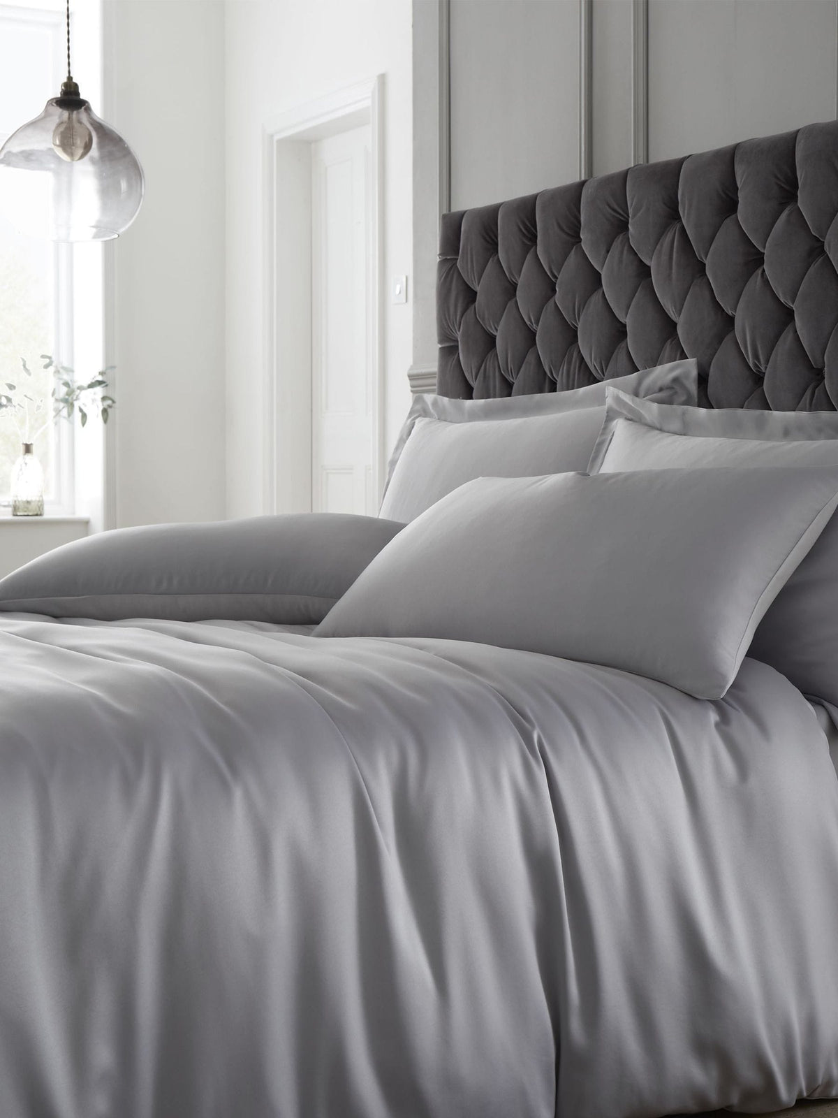 Catherine Lansfield Silver Silky Soft Satin Duvet Cover and Pillowcase Set