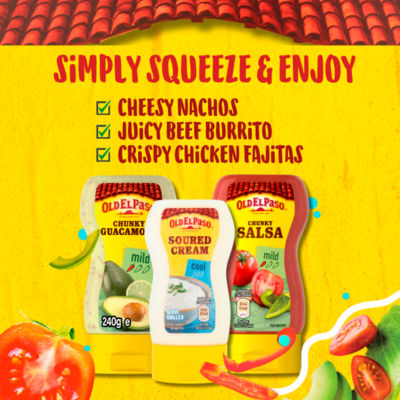 Old El Paso Soured Cream Topping 230g, imported from the UK