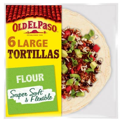 Old El Paso flour tortillas 6 pack 350g, imported from the UK