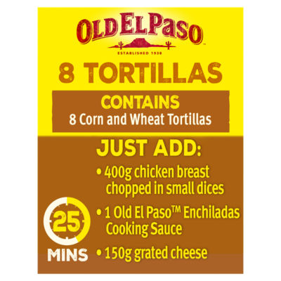 Old El Paso soft corn tortilla wraps 8 pack 335g, imported from the UK