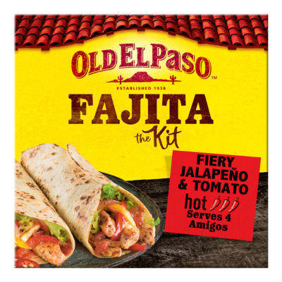 Old El Paso Fiery Jalapeño Fajita Kit 500g, imported from the UK