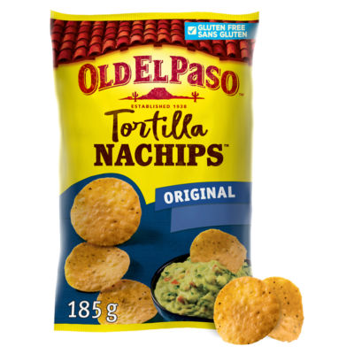 Old El Paso original gluten free tortilla nachips 185g, imported from the UK