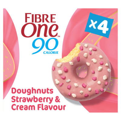 Fibre One 90 Calorie Doughnuts Strawberry & Cream Flavour High Fibre Doughnuts 92g