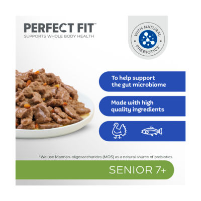 Perfect Fit senior cat food pouches mixed 12x85g, imported from the UK