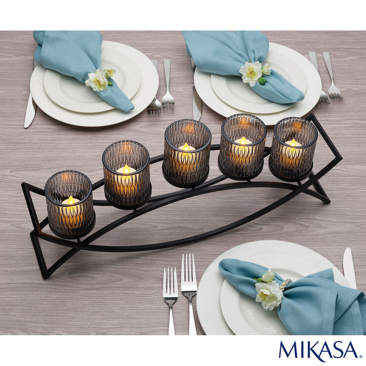 Mikasa Double Arch Centrepiece with 5 Glass Candle Holders in Smoke Glass