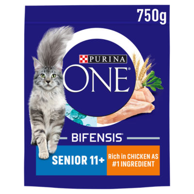Purina Senior 11+ Chicken Dry Cat Food 750g, imported from the UK