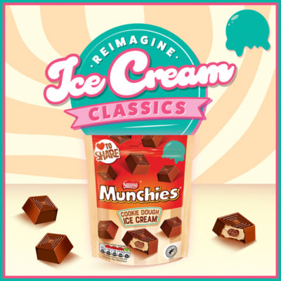 Munchies milk chocolate cookie dough ice cream sharing bag 97g, imported from the UK