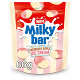 Milkybar raspberry ripple white chocolate buttons 86g, imported from the UK