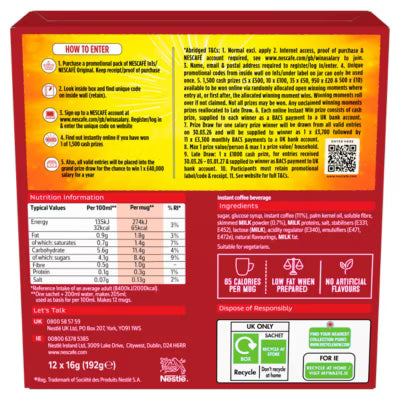 Nescafé 3in1 Instant Coffee Sachets 192g, imported from the UK