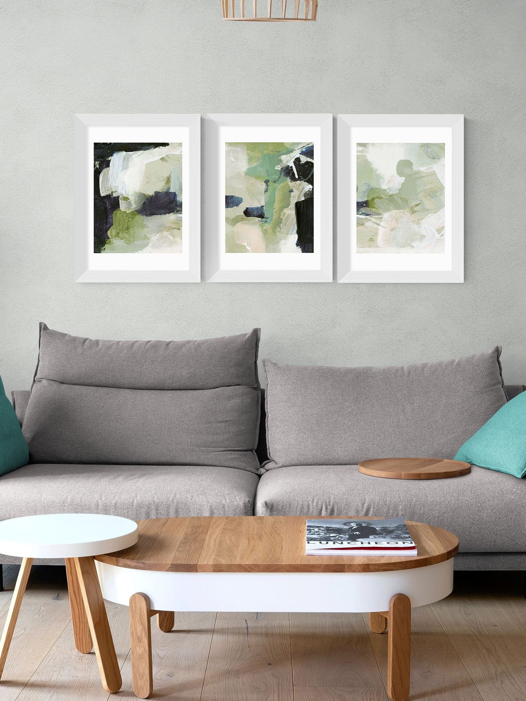 East End Prints green abstract wall art prints set of 3 - British product