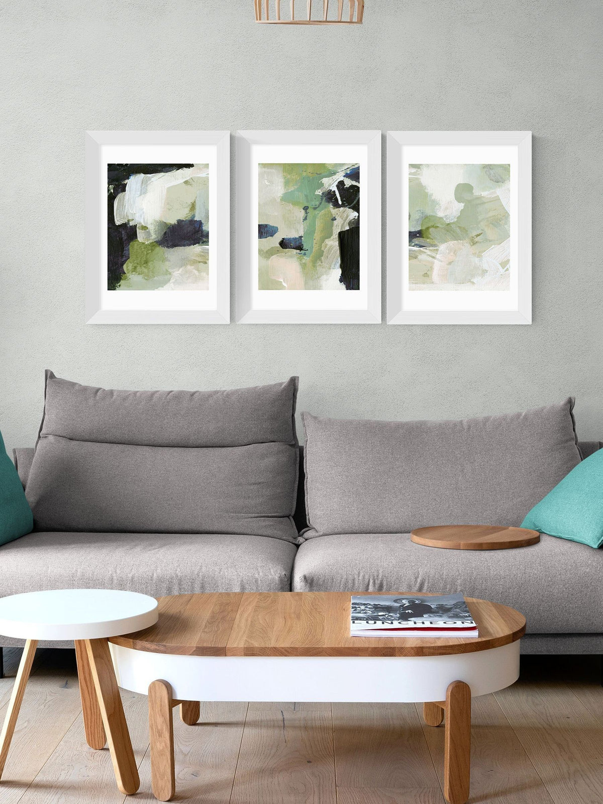 East End Prints green abstract wall art prints set of 3 - British product