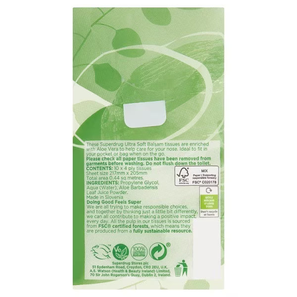 Superdrug Balsam Pocket Tissues With Aloe Vera
