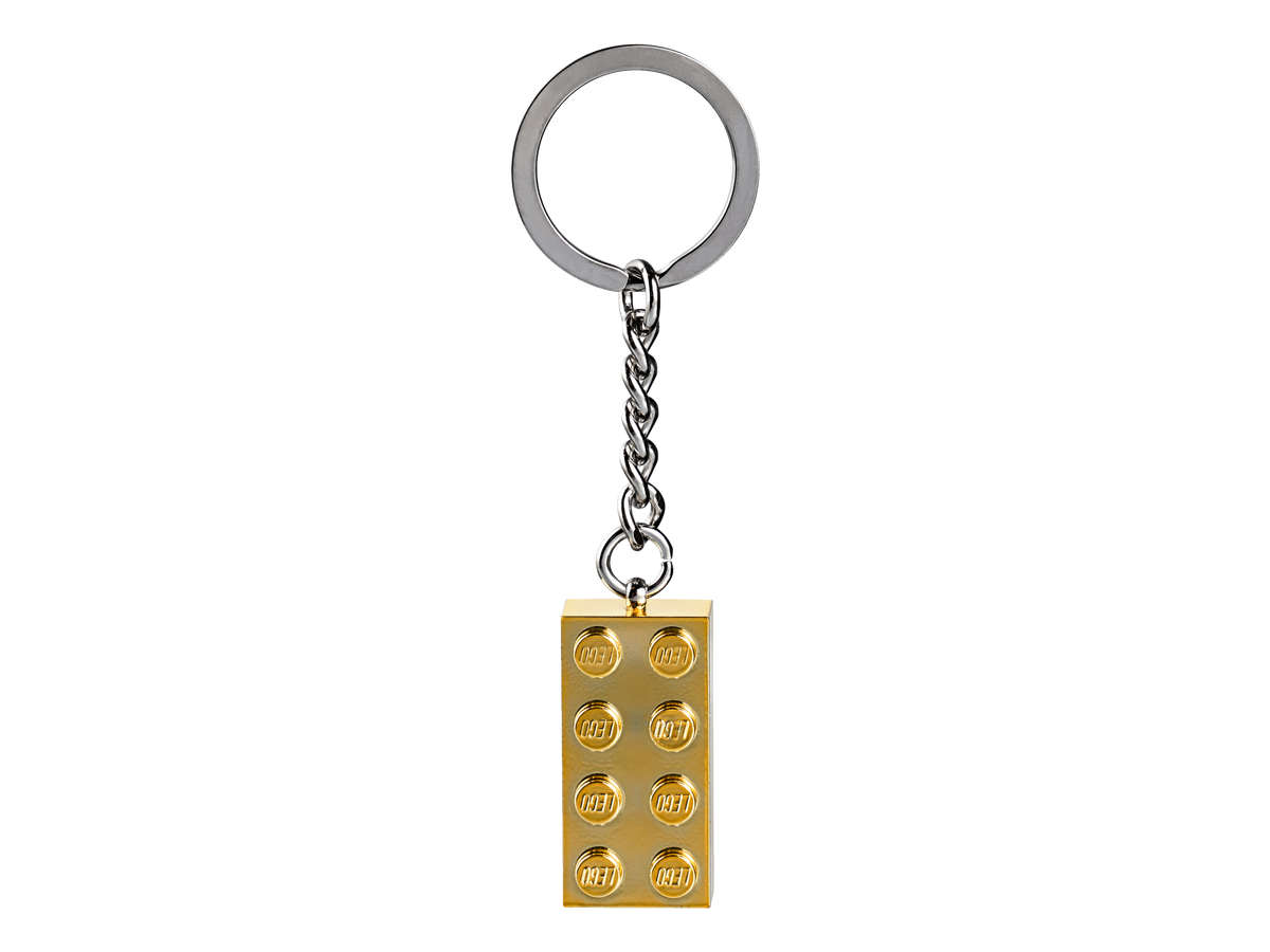 LEGO Gold Brick Keyring 2x4 Design with Metal Chain, UK version
