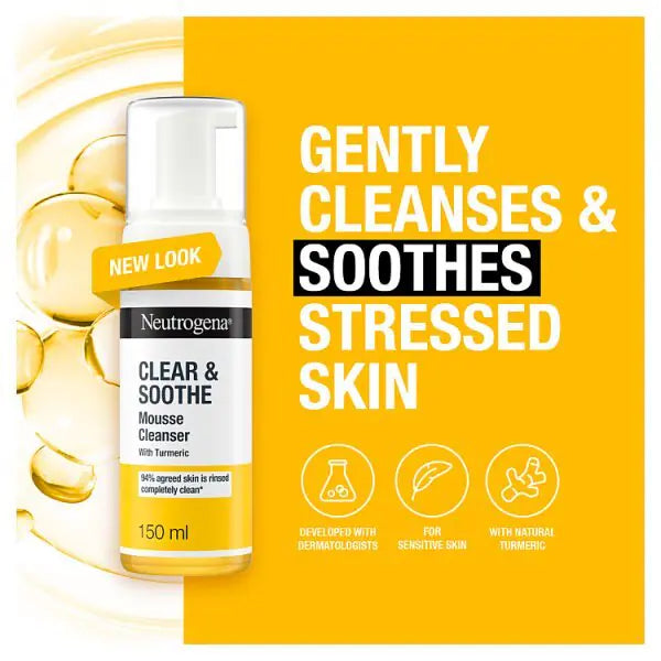 Neutrogena mousse cleanser clear and soothe 150ml, imported from the UK