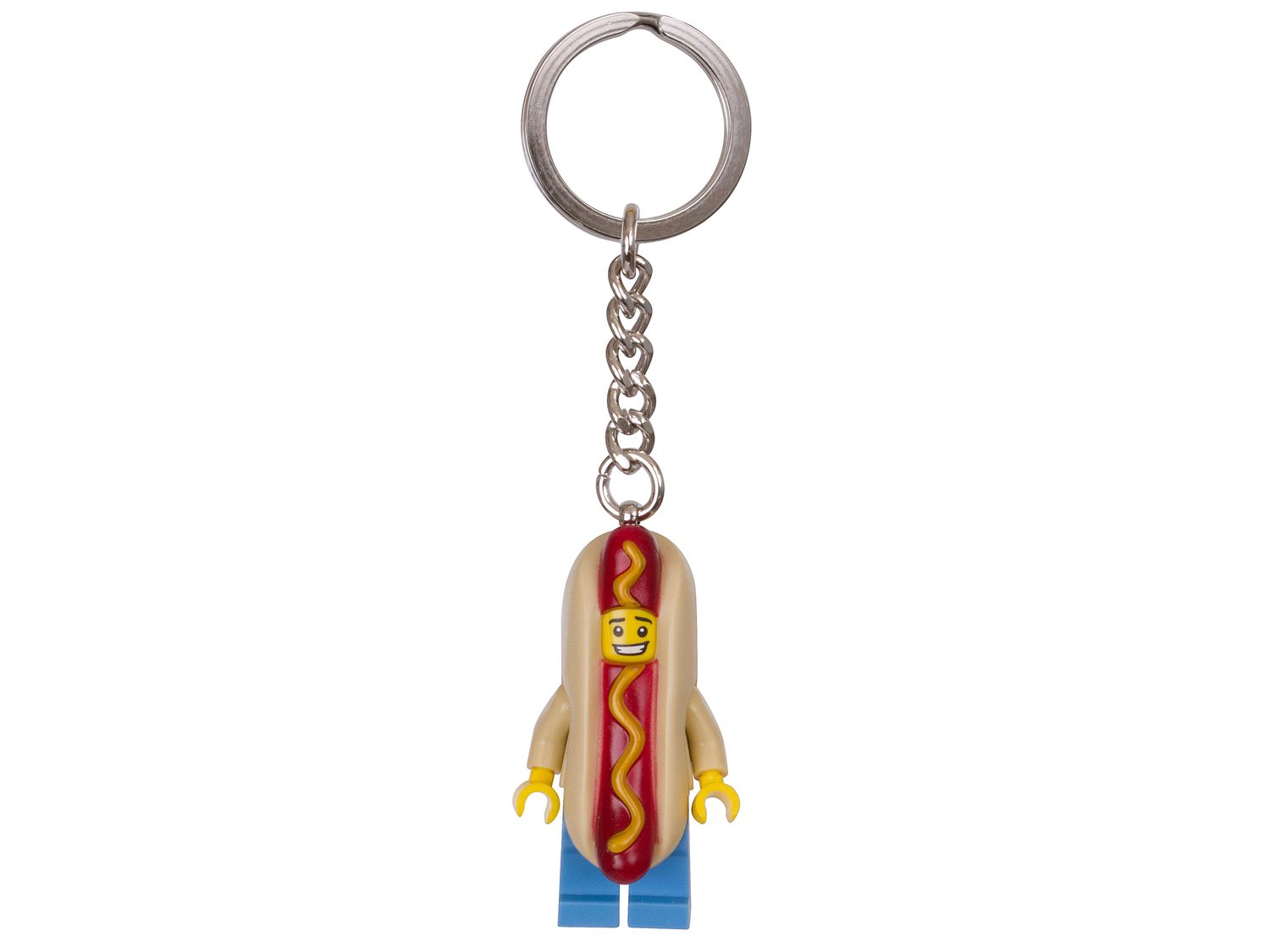 LEGO Hot Dog Guy keyring with sturdy metal chain , UK version.