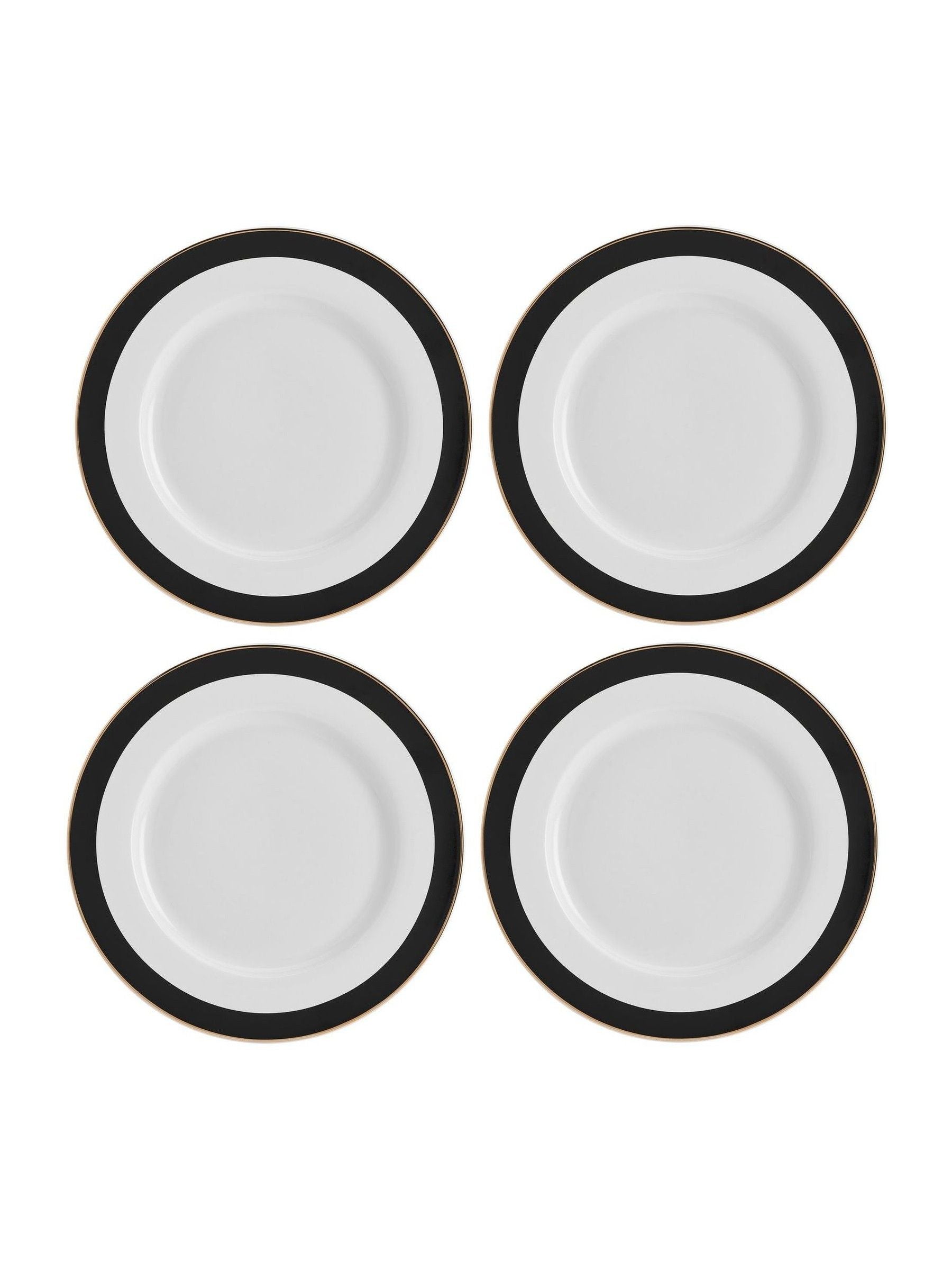 Mikasa White Luxe Deco China Dinner Plate with Gold Rim Set of 4, imported from the UK