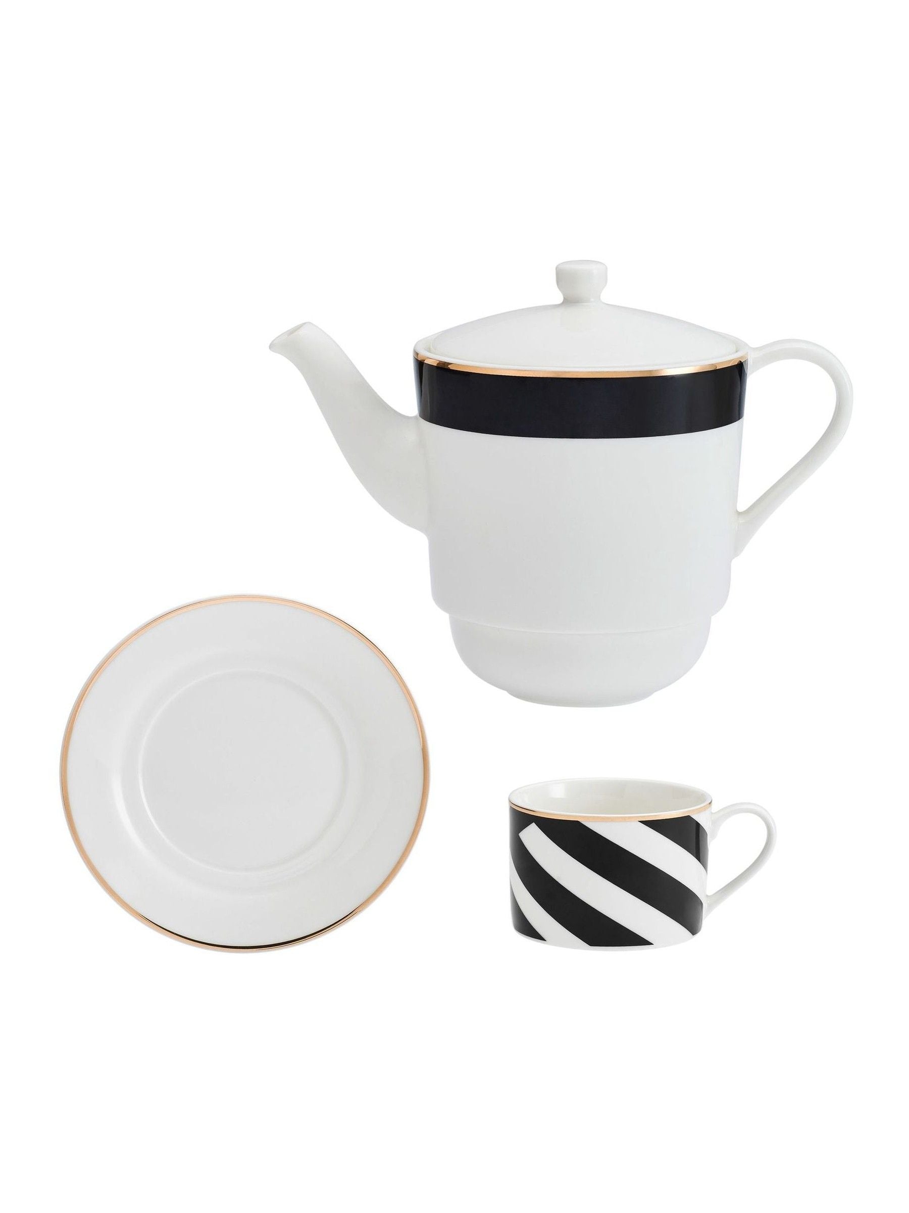 Mikasa White Luxe Deco stacking teapot and cup set, imported from the UK