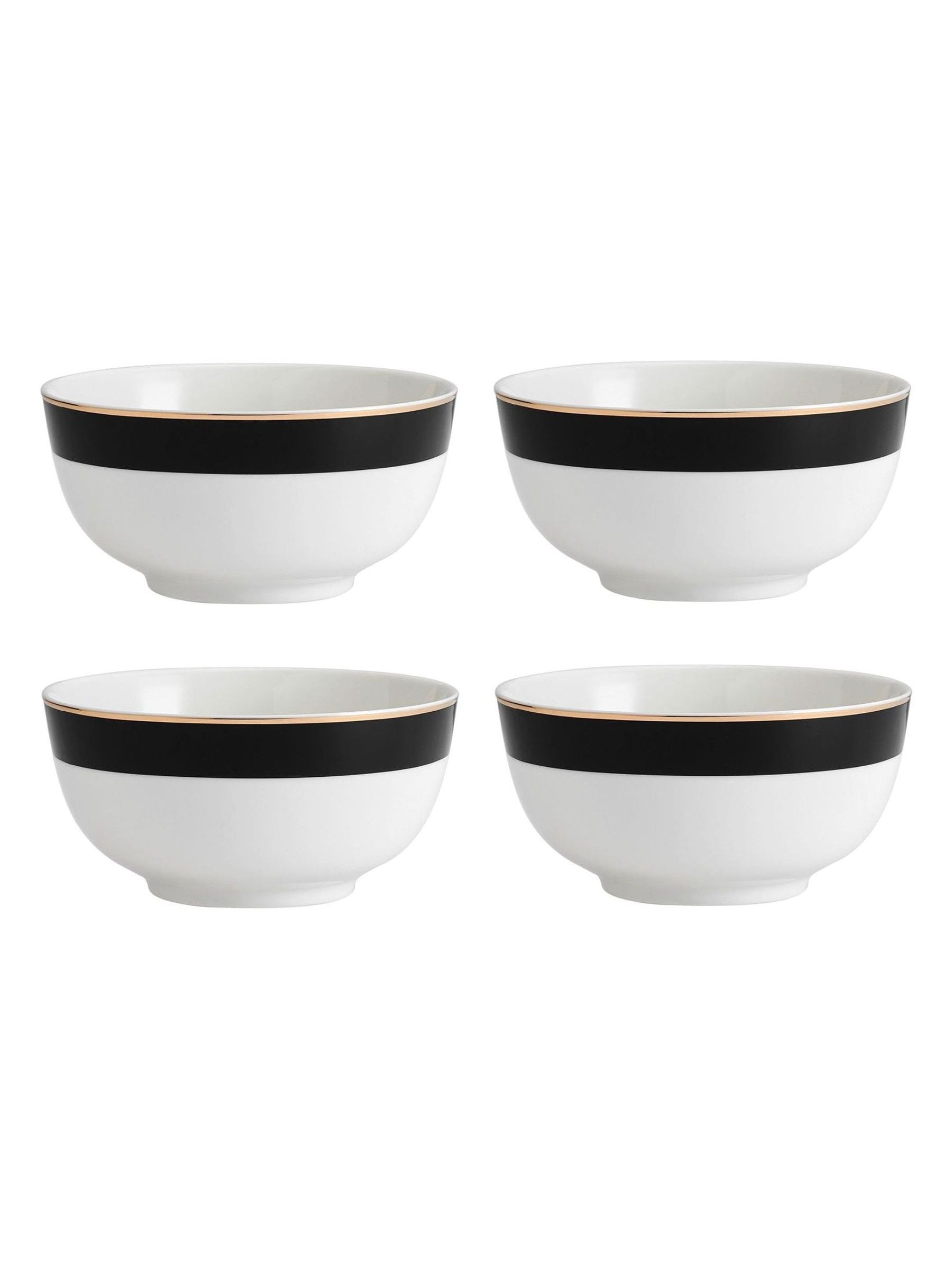 Mikasa white cereal bowl set with gold rim, imported from the UK