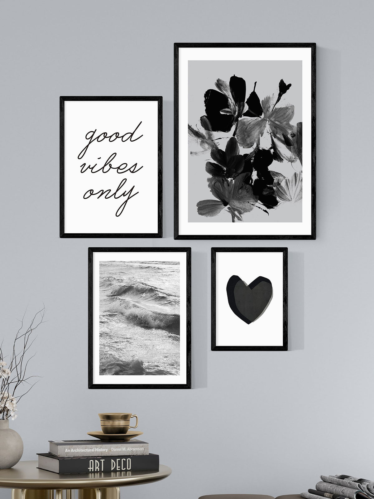 East End Prints Set of 4 Black Monochrome Wall Set