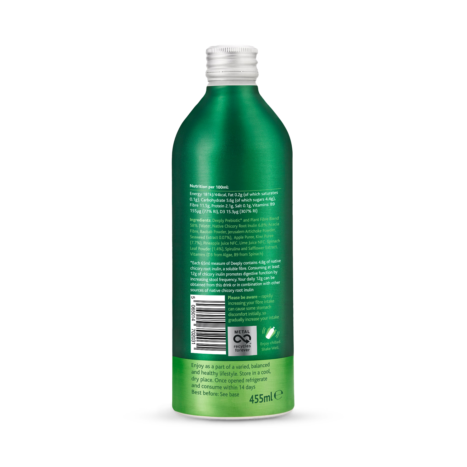 Deeply Gut Health Food With Prebiotic Plant Fibre Spinach Kiwi With Seaweed 455ml