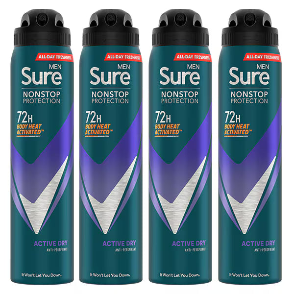 Sure Men Nonstop Active deodorant spray 250ml x4 (British brand)