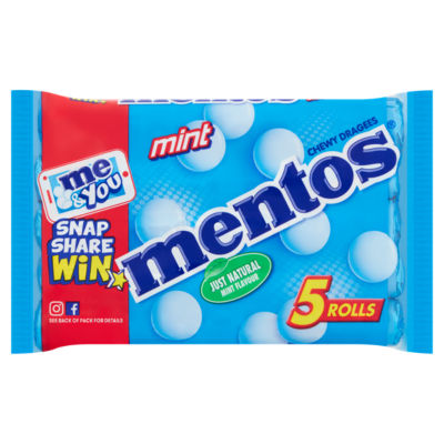 Mentos mint rolls chewy dragees 5 x 38g, imported from the UK