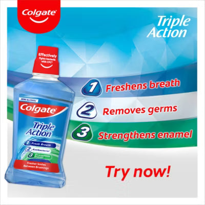 Colgate triple action alcohol-free mouthwash 500ml - British product