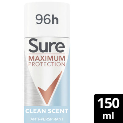 Sure Maximum Protection Clean Scent Anti-Perspirant Spray 150ml (British brand)