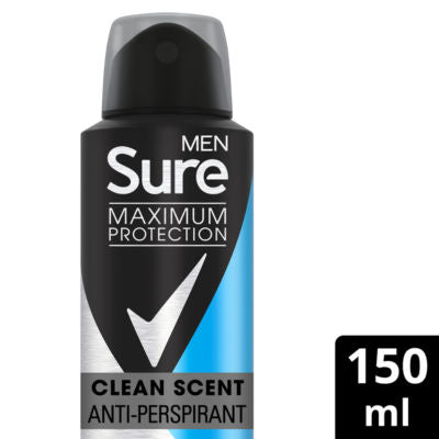 Sure Men Maximum Protection Clean Scent Anti-Perspirant Spray 150 ml