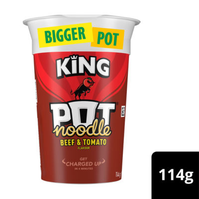 Pot Noodle beef & tomato instant noodle pot 114g, imported from the UK