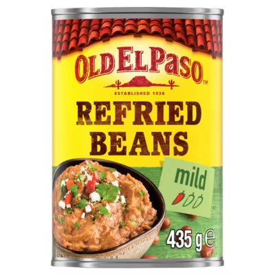 Old El Paso Mild Refried Beans 435g, imported from the UK