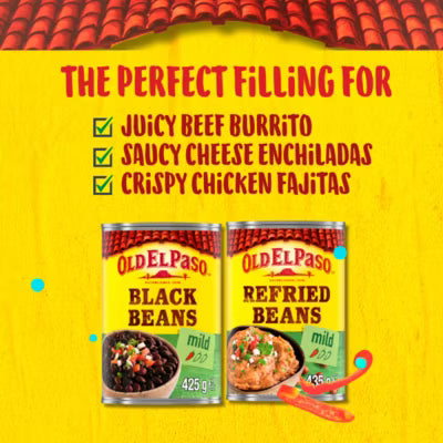 Old El Paso Mild Refried Beans 435g, imported from the UK