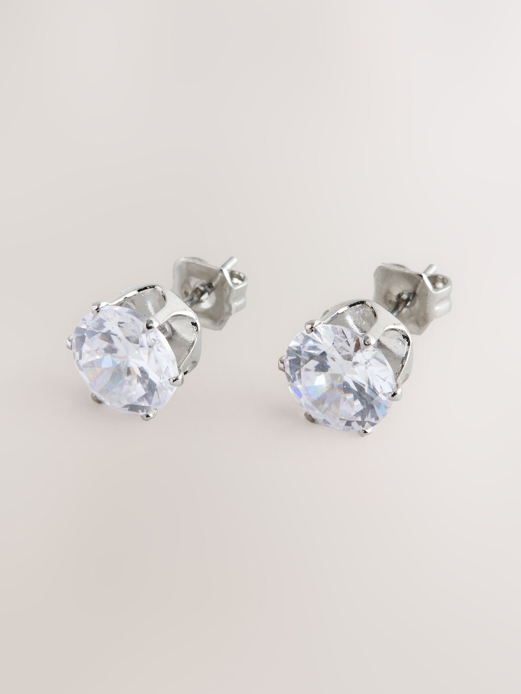 Silver Tone Cubic Zirconia Large Stud Earrings