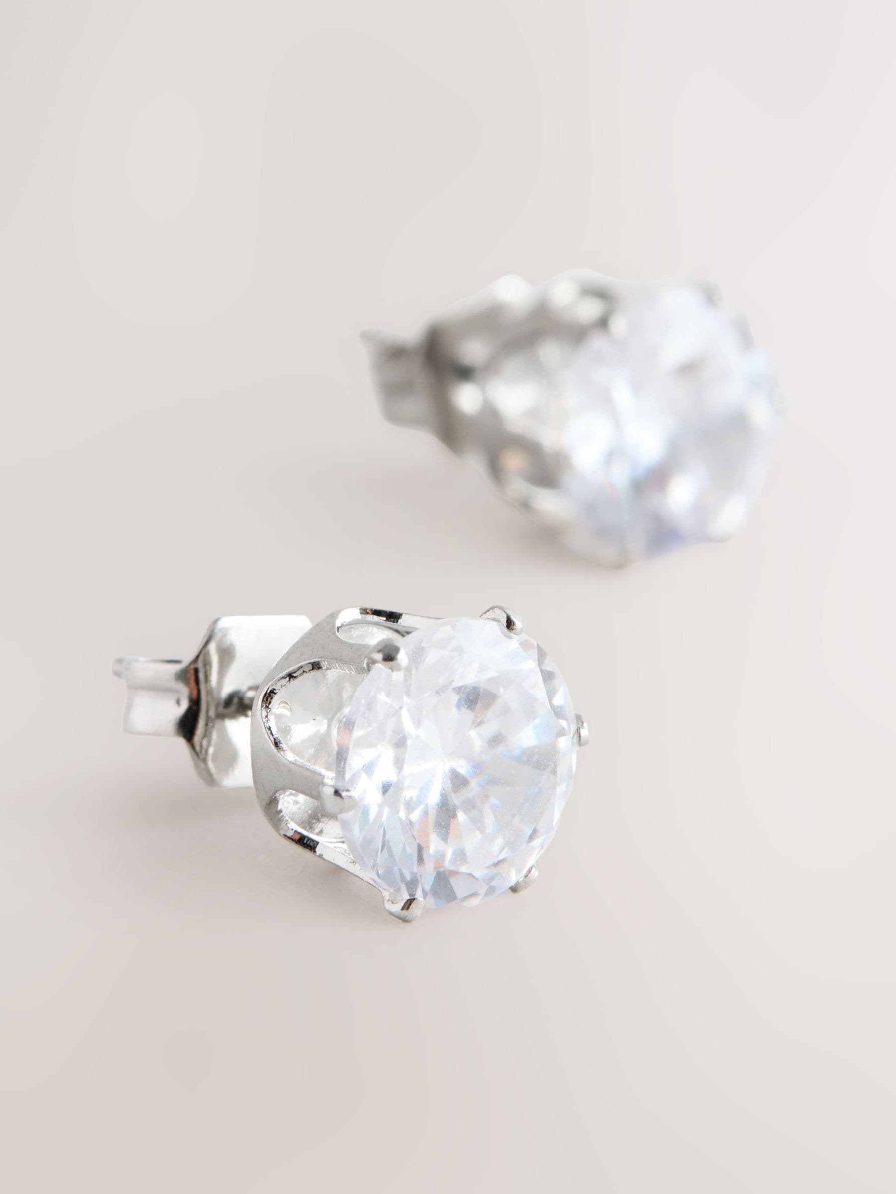 Silver Tone Cubic Zirconia Large Stud Earrings
