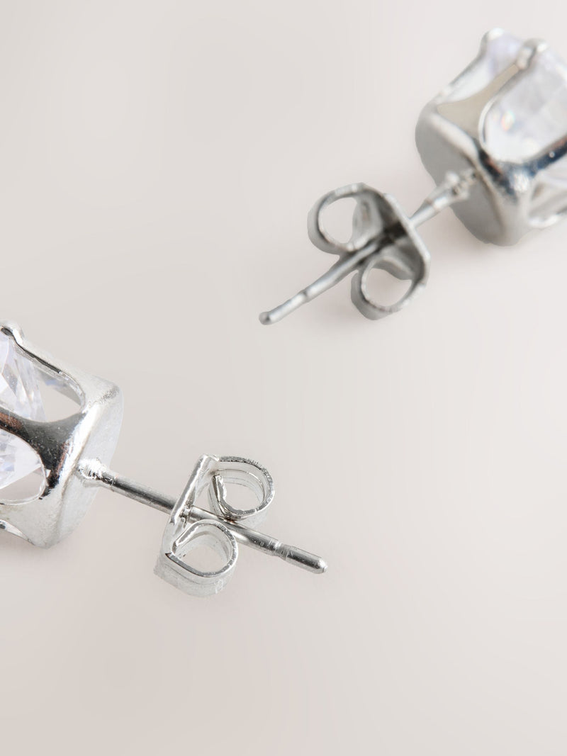 Silver Tone Cubic Zirconia Large Stud Earrings