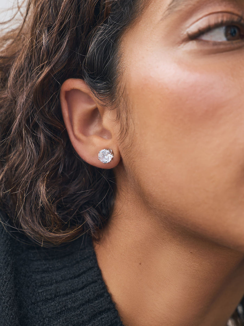 Silver Tone Cubic Zirconia Large Stud Earrings