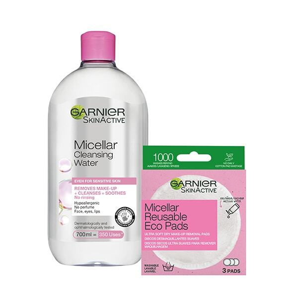 Garnier Micellar Water and Eco Pads gentle cleansing bundle, UK version
