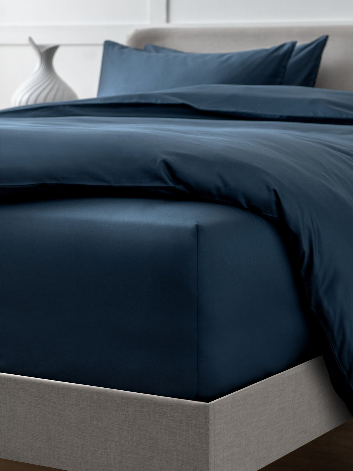 Navy Egyptian Cotton extra deep fitted bed sheet by Collection Luxe, imported from the UK