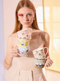 Pink Fine China Mug with Floral Frame and Playful Prints