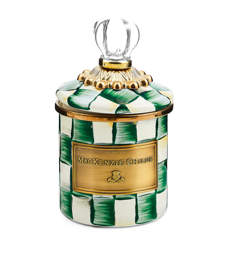 MacKenzie-Childs Emerald Check mini cannister 15cm, imported from the UK