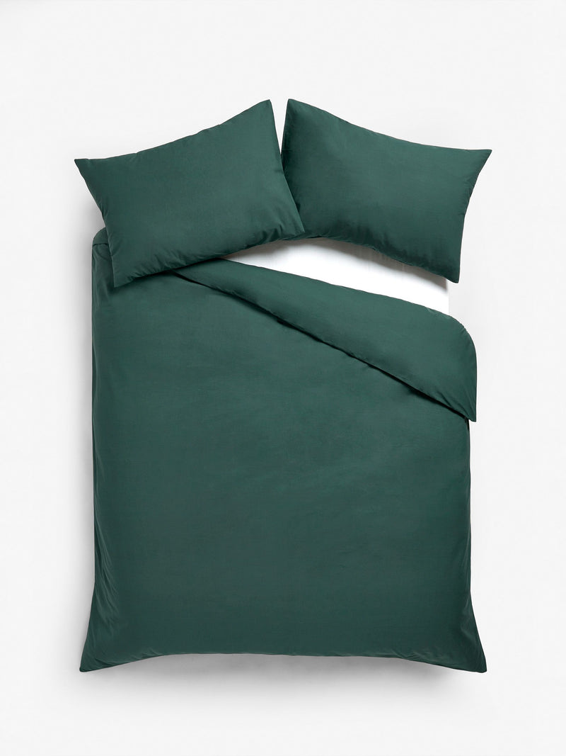 Green Dark Cotton Rich Plain Duvet Cover and Pillowcase Set