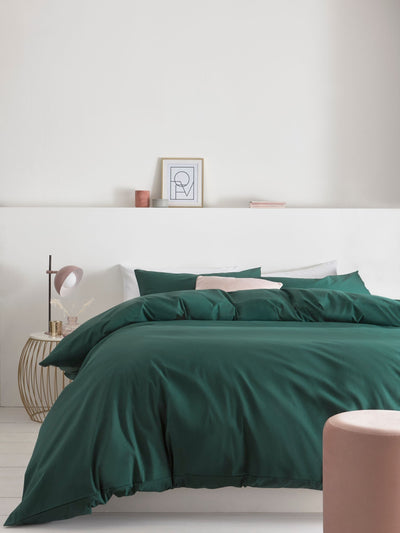 Green Dark Cotton Rich Plain Duvet Cover and Pillowcase Set