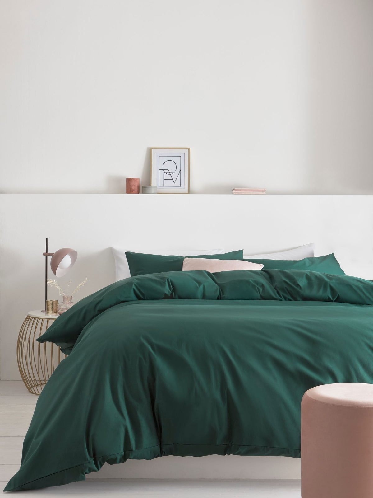 Green Dark Cotton Rich Plain Duvet Cover and Pillowcase Set