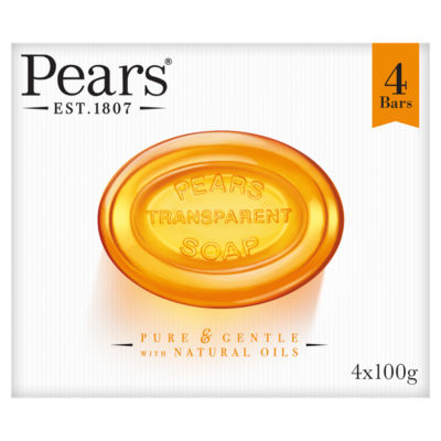 Pears Transparent Soap Bar with Natural Oils 4x100g, imported from the UK