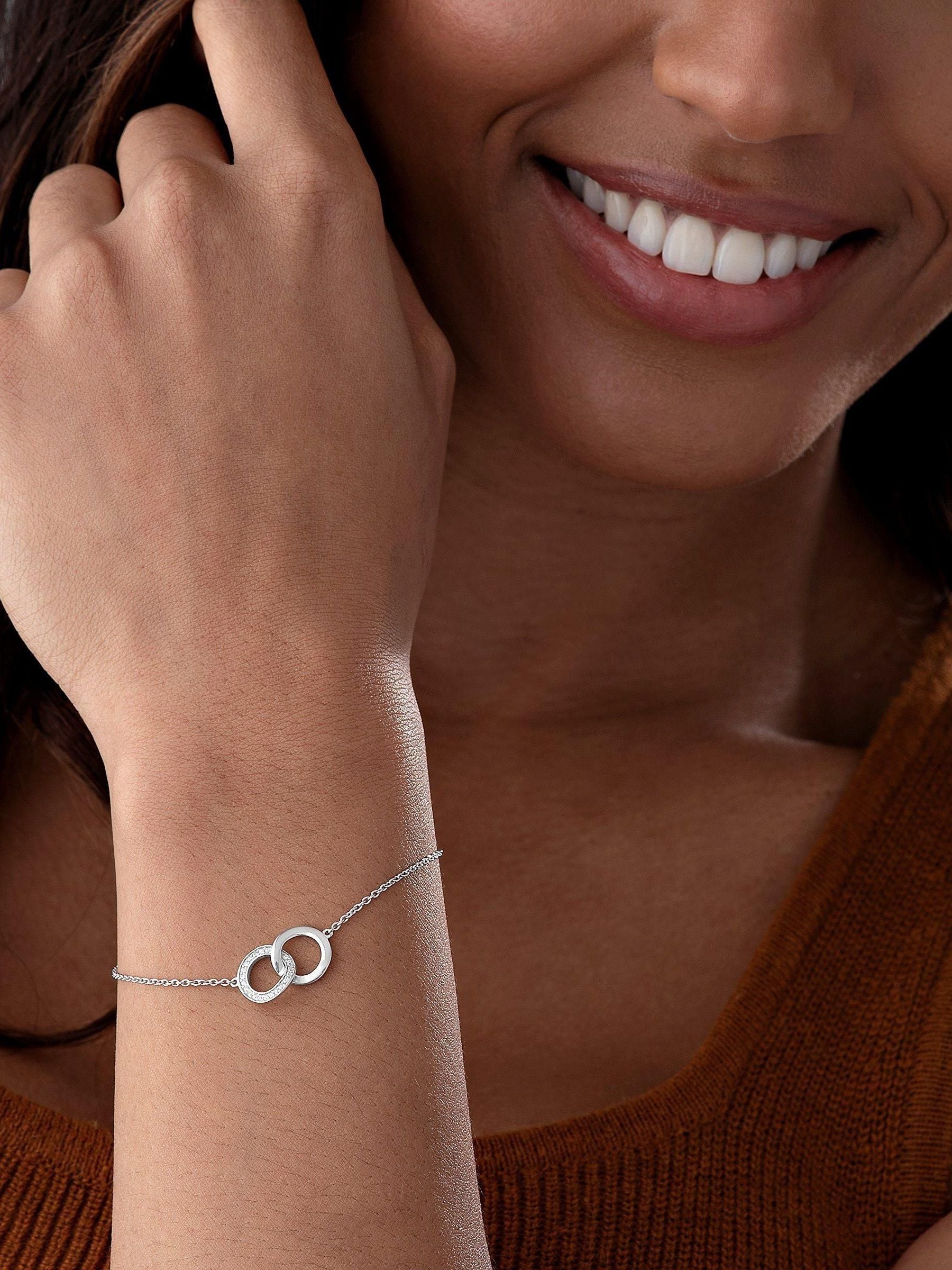 Sterling Silver Cubic Zirconia Double Circle Bracelet 19cm