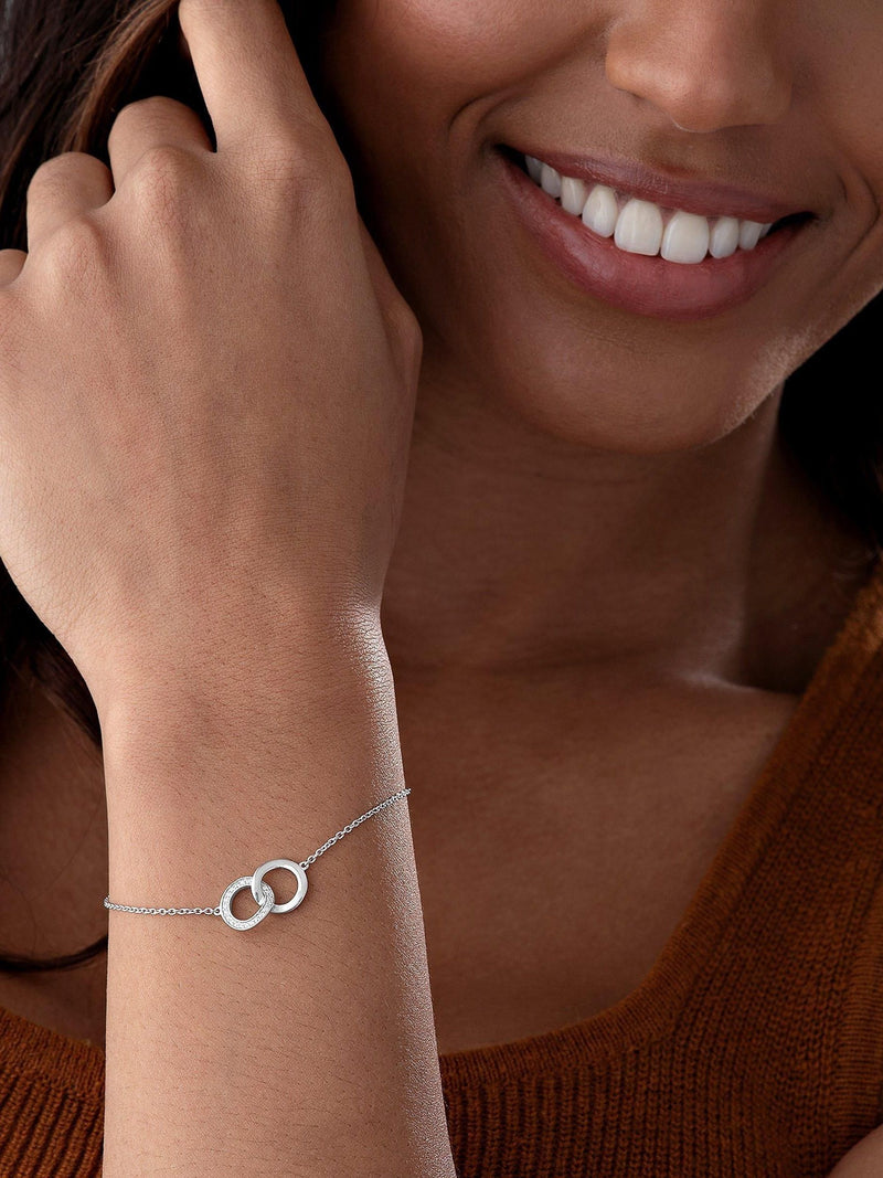Sterling Silver Cubic Zirconia Double Circle Bracelet 19cm